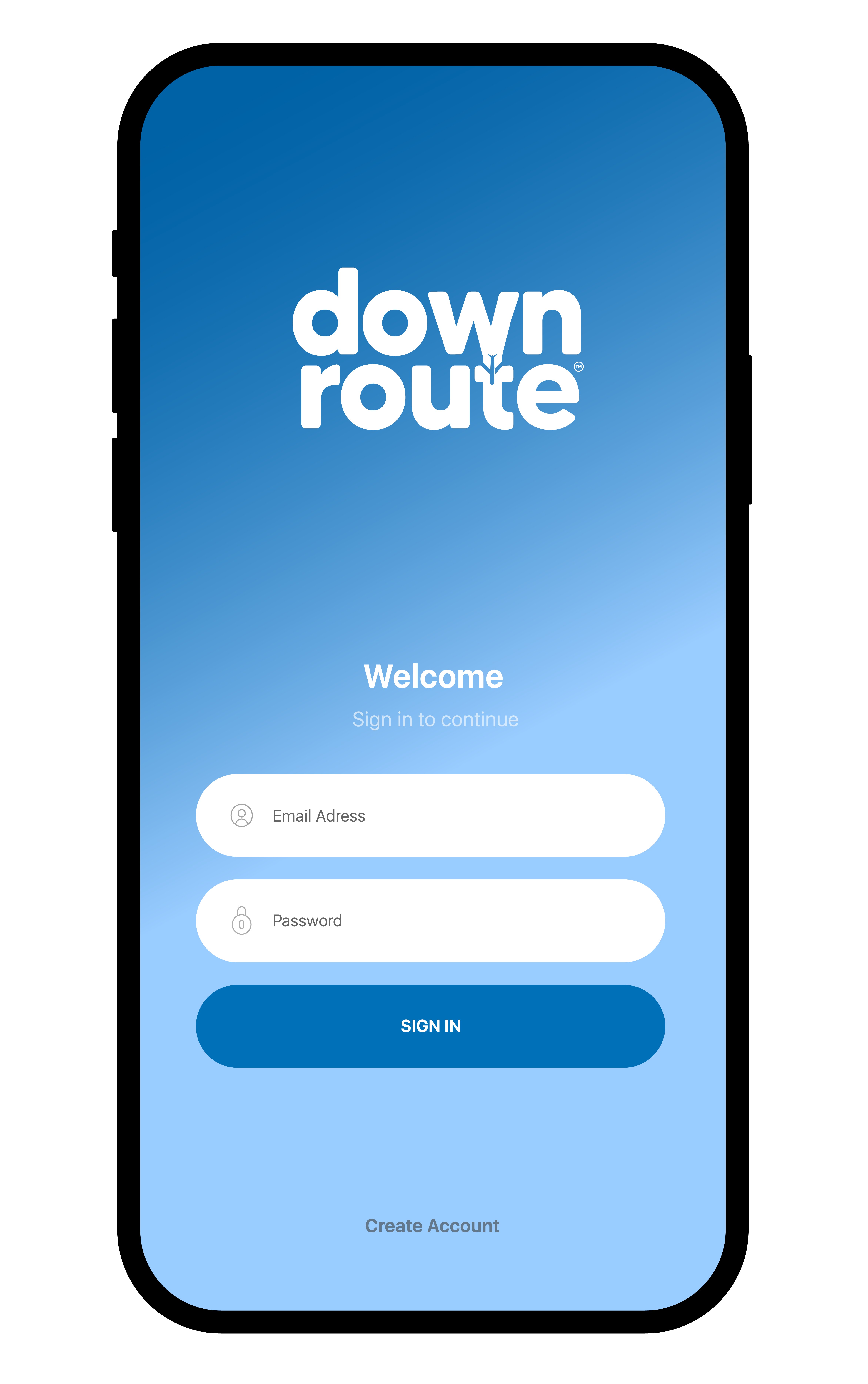 DownRoute app welcome screen